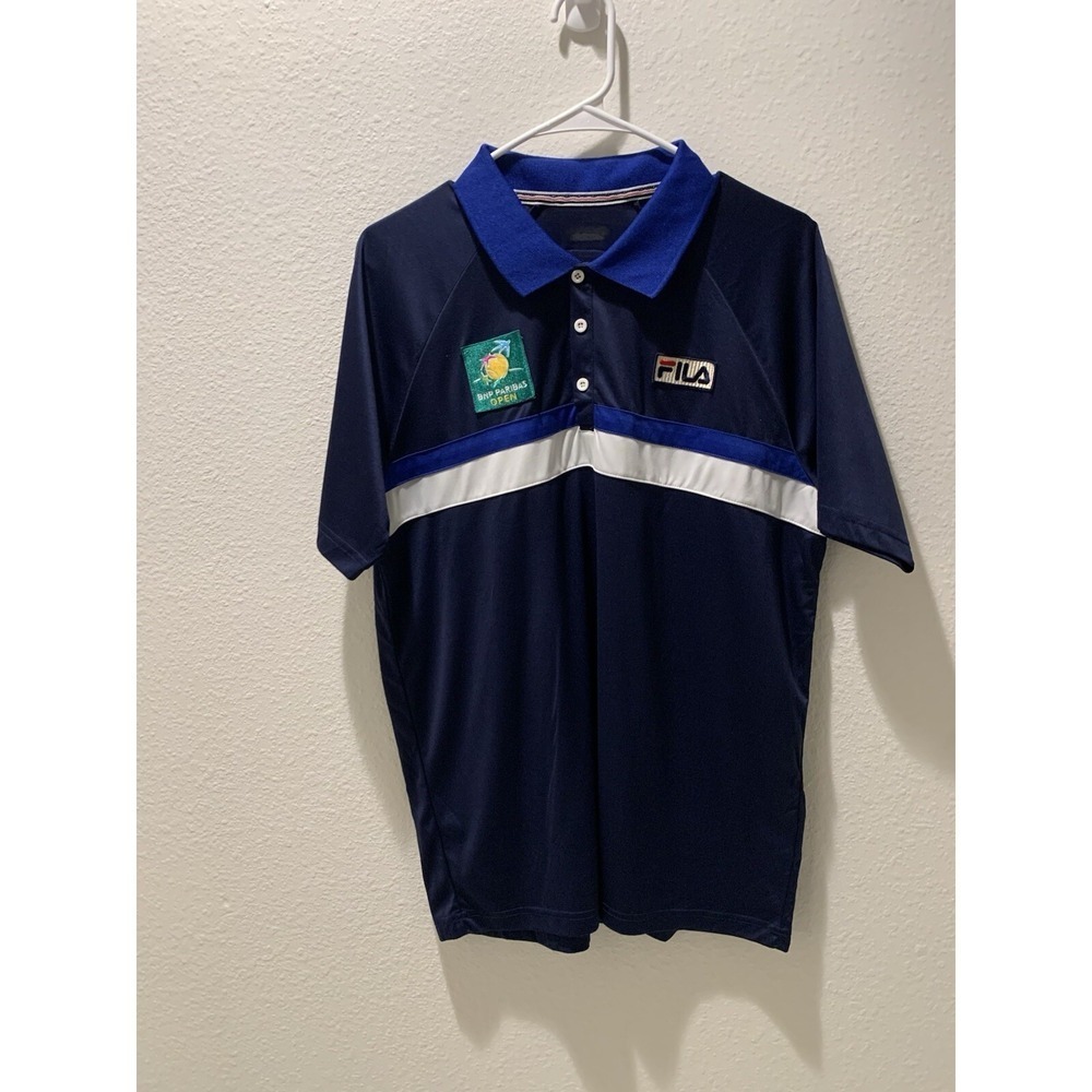 FILA BNP PARIBAS Open Men's 3 Button Pullover Polo Shirt Soft White Blue Sz M